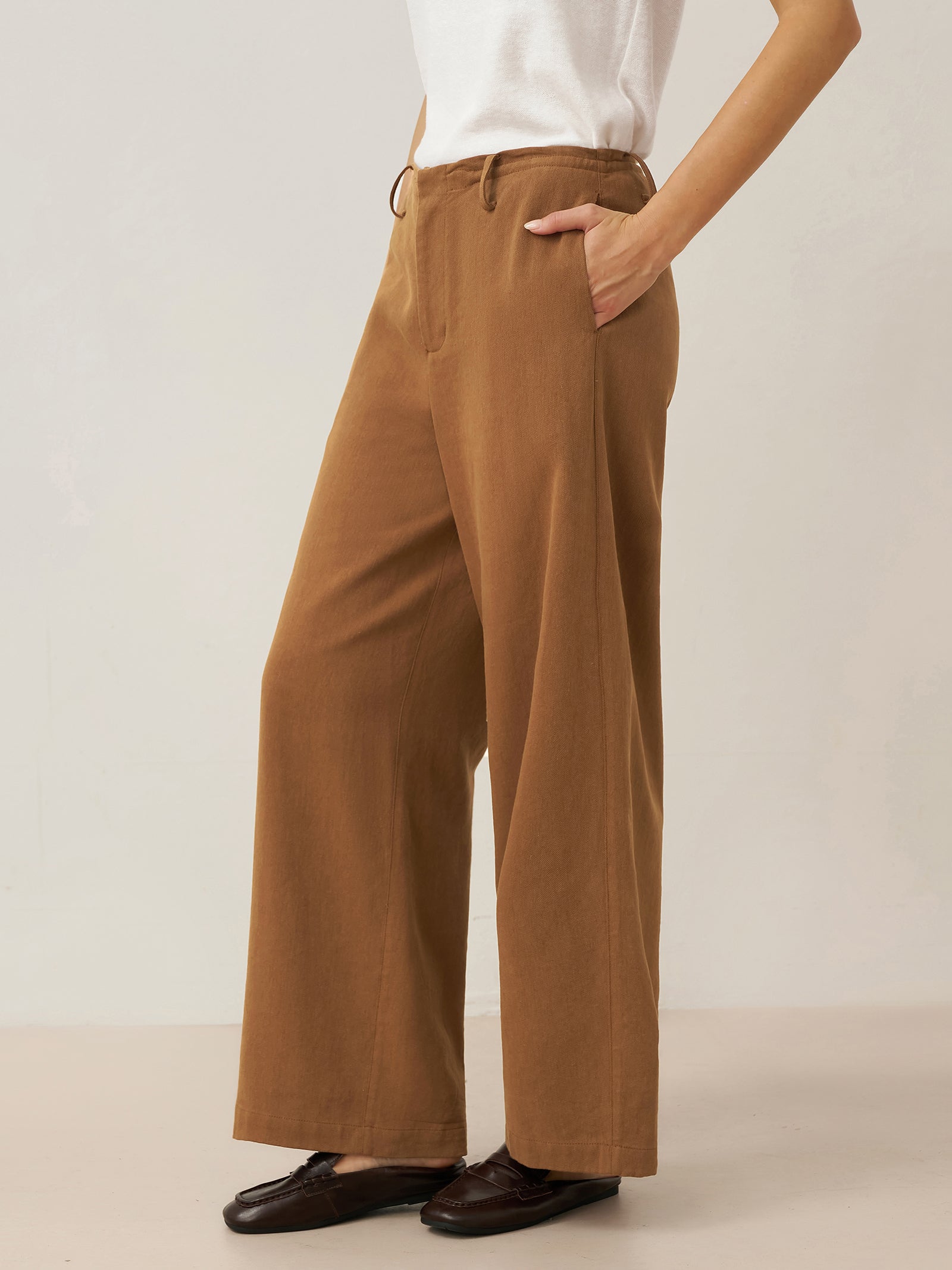 LINTICO Lyocell Linen Drawstring Straight Leg Pants RACHEL — construction detail