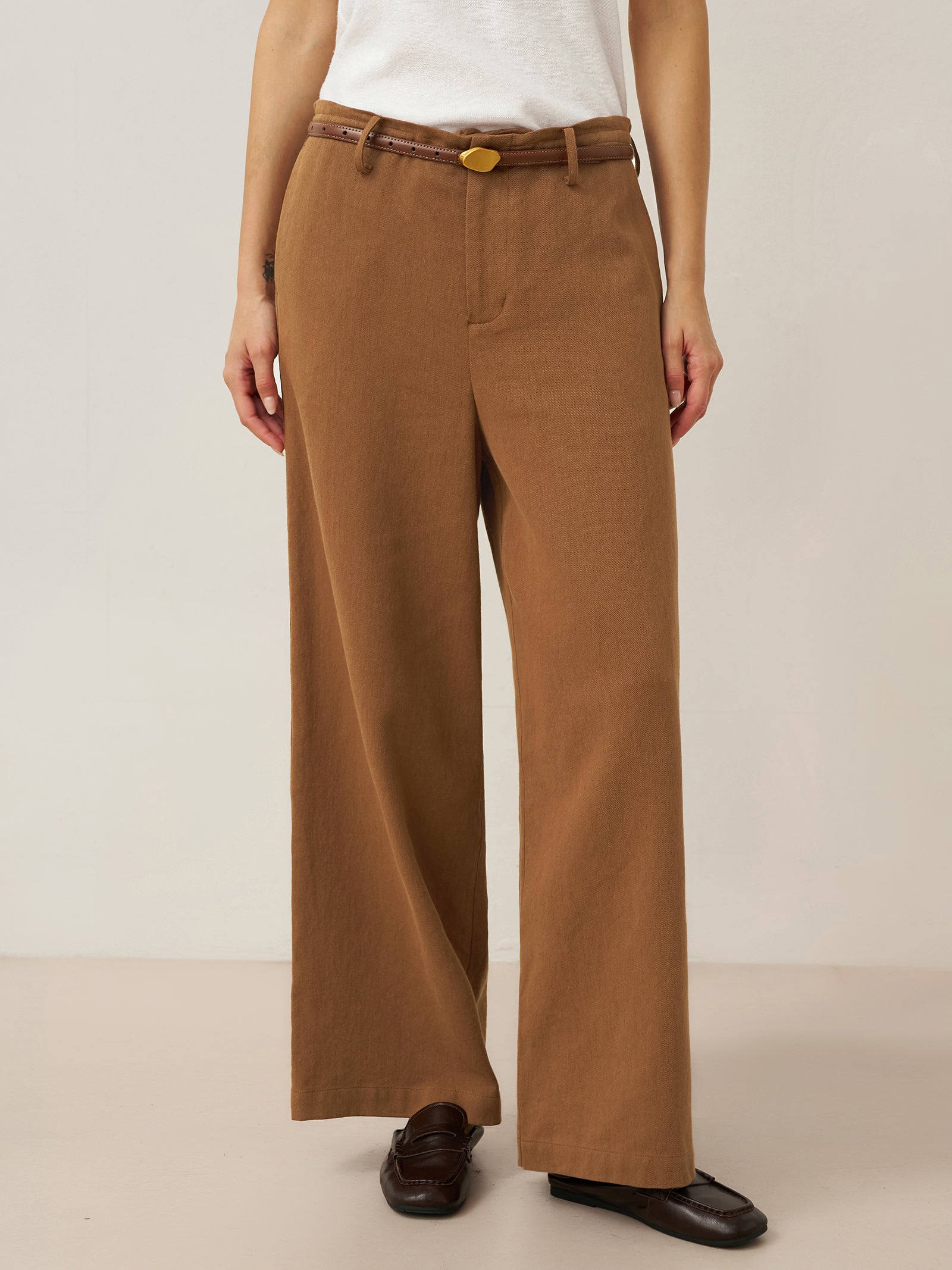 LINTICO Lyocell Linen Drawstring Straight Leg Pants RACHEL — main product shot