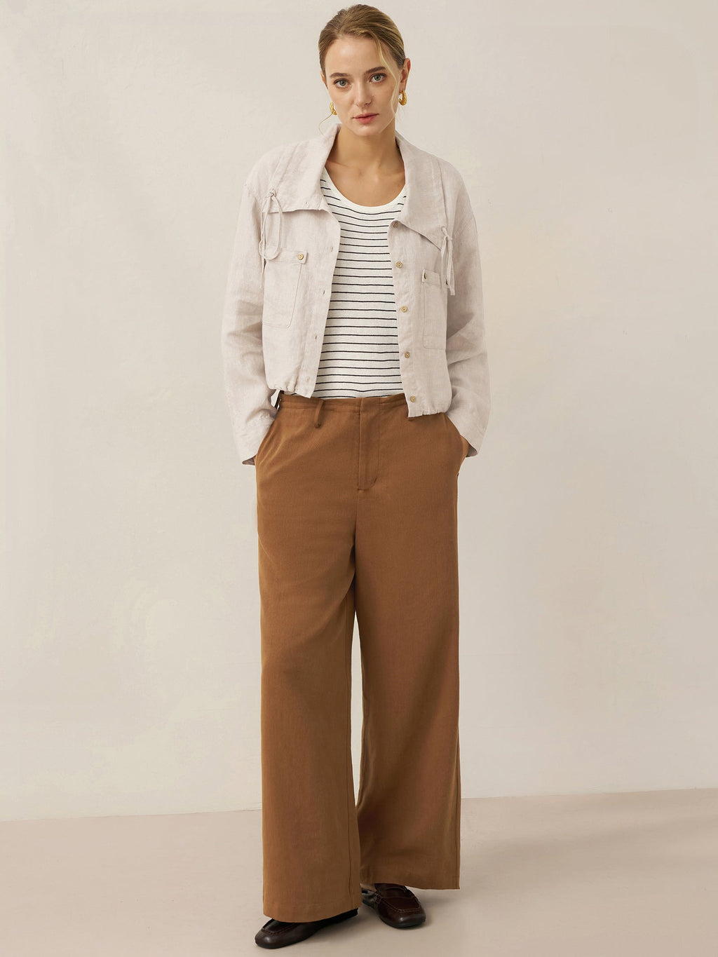 LINTICO Lyocell Linen Drawstring Straight Leg Pants RACHEL — comparison shot