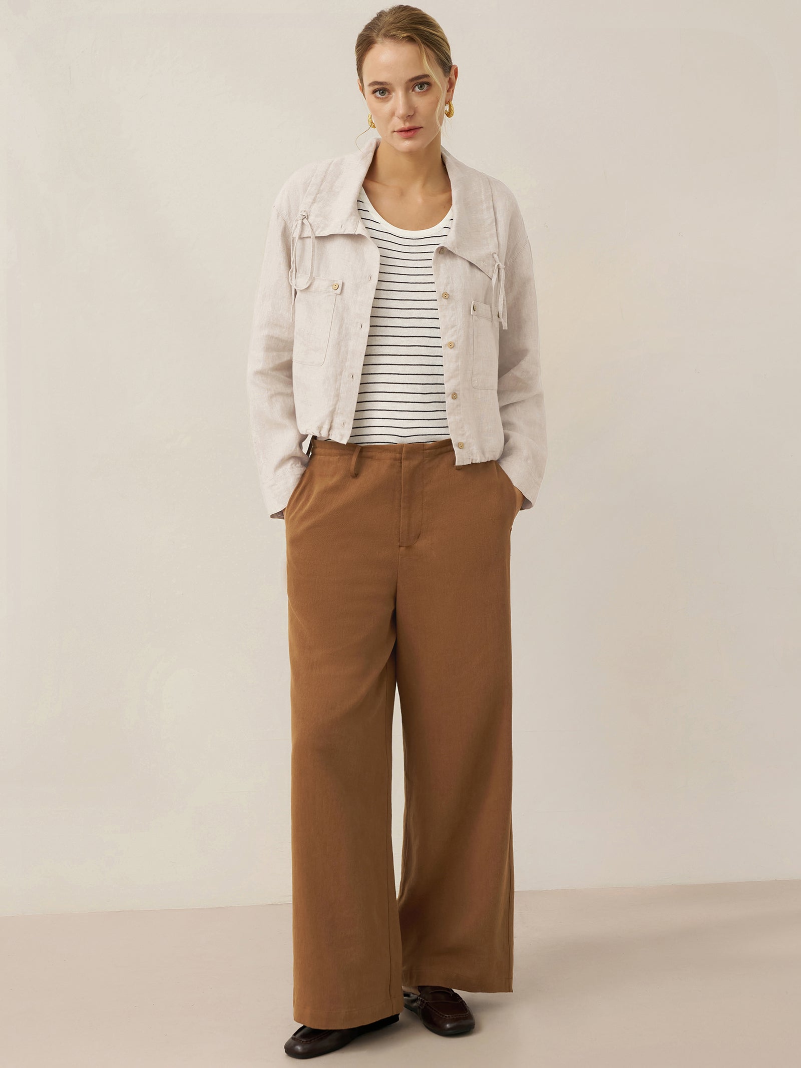 LINTICO Lyocell Linen Drawstring Straight Leg Pants RACHEL — comparison shot