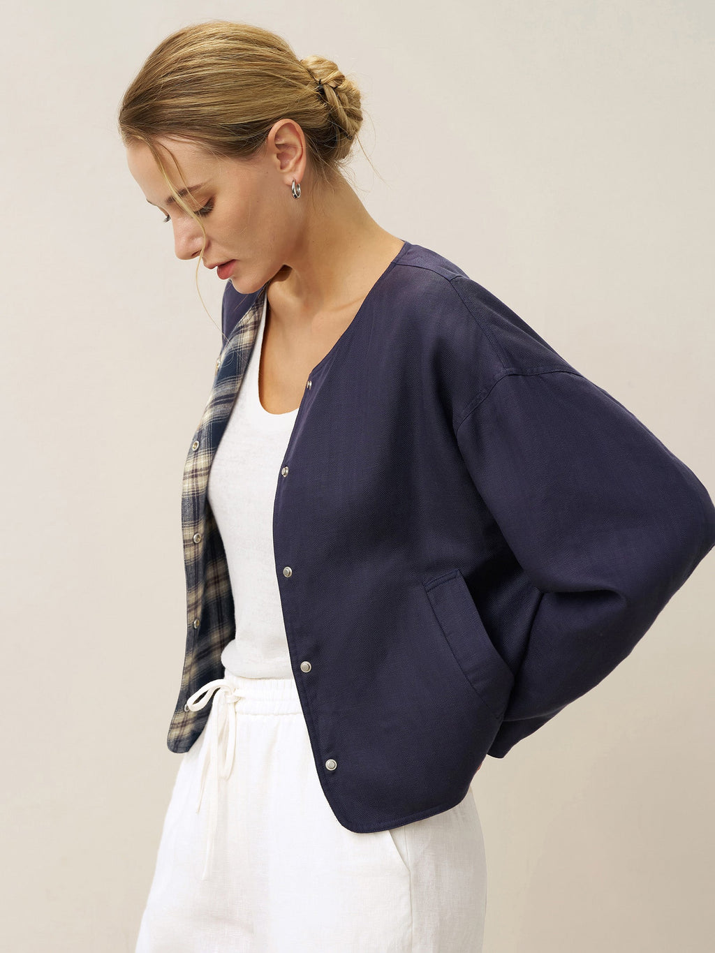 LINTICO Tencel Linen Reversible Crew Neck Casual Jacket CHLOE — outerwear-jackets-linen blend category context