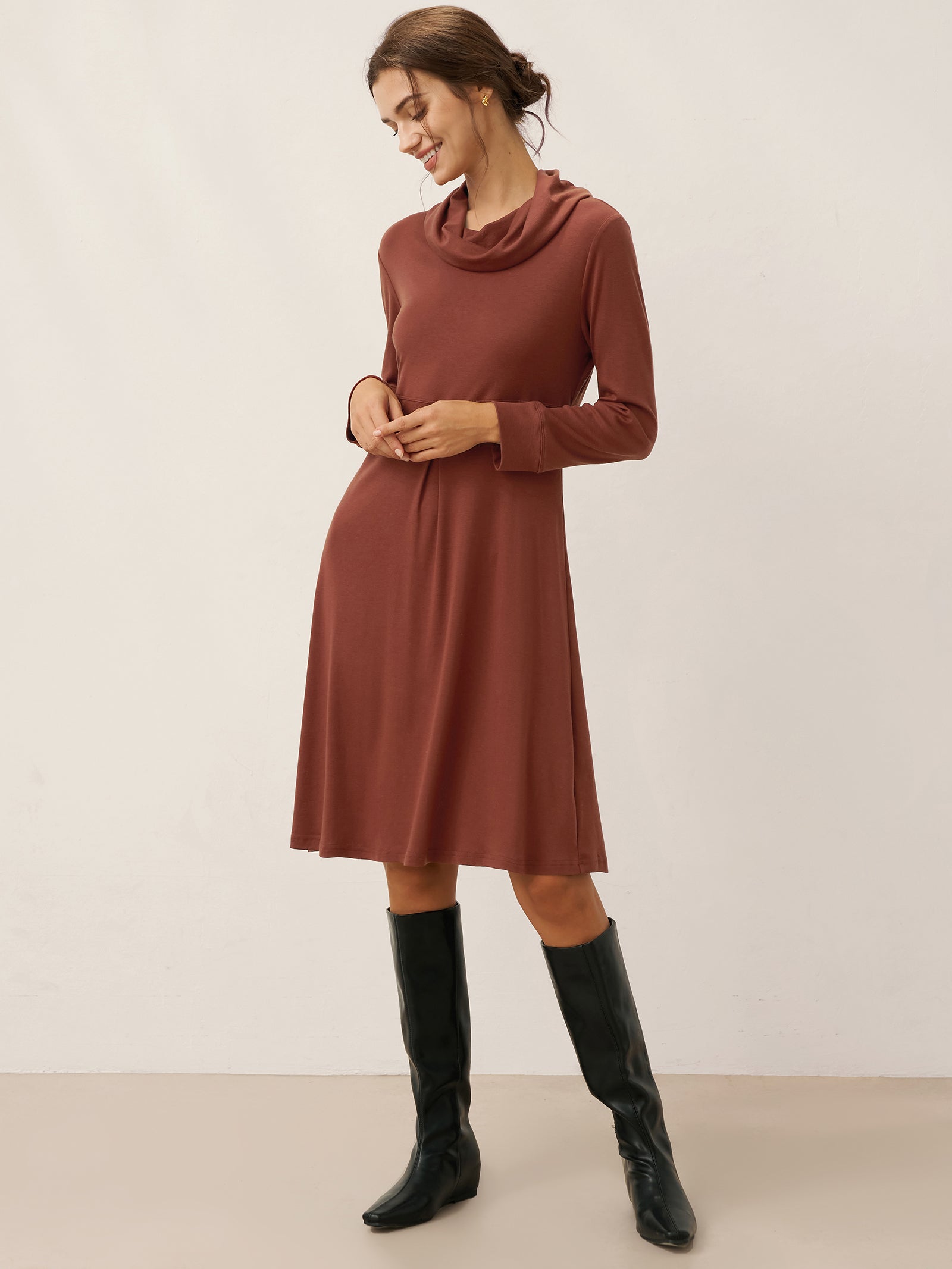 LINTICO LINTICO Lyocell Wool Draped Neck Stretch Midi Dress KIRA — detail shot 6