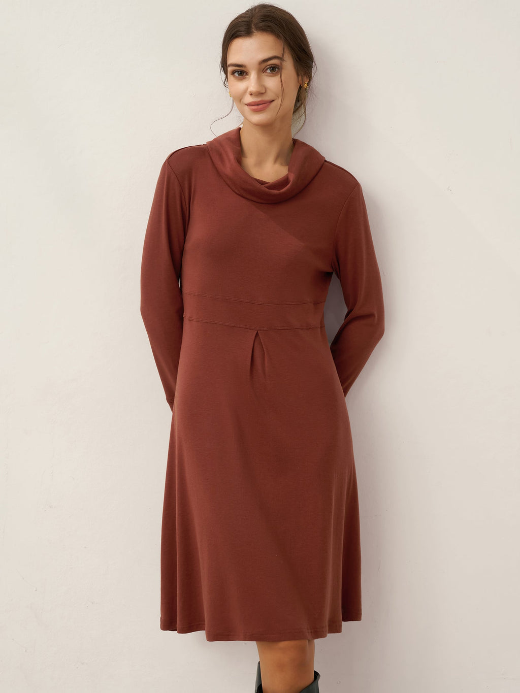 LINTICO LINTICO Lyocell Wool Draped Neck Stretch Midi Dress KIRA — main product shot