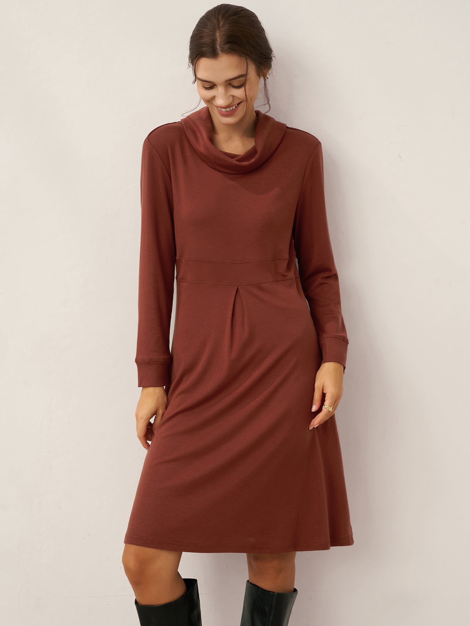 LINTICO LINTICO Lyocell Wool Draped Neck Stretch Midi Dress KIRA — dresses-midi dresses category context
