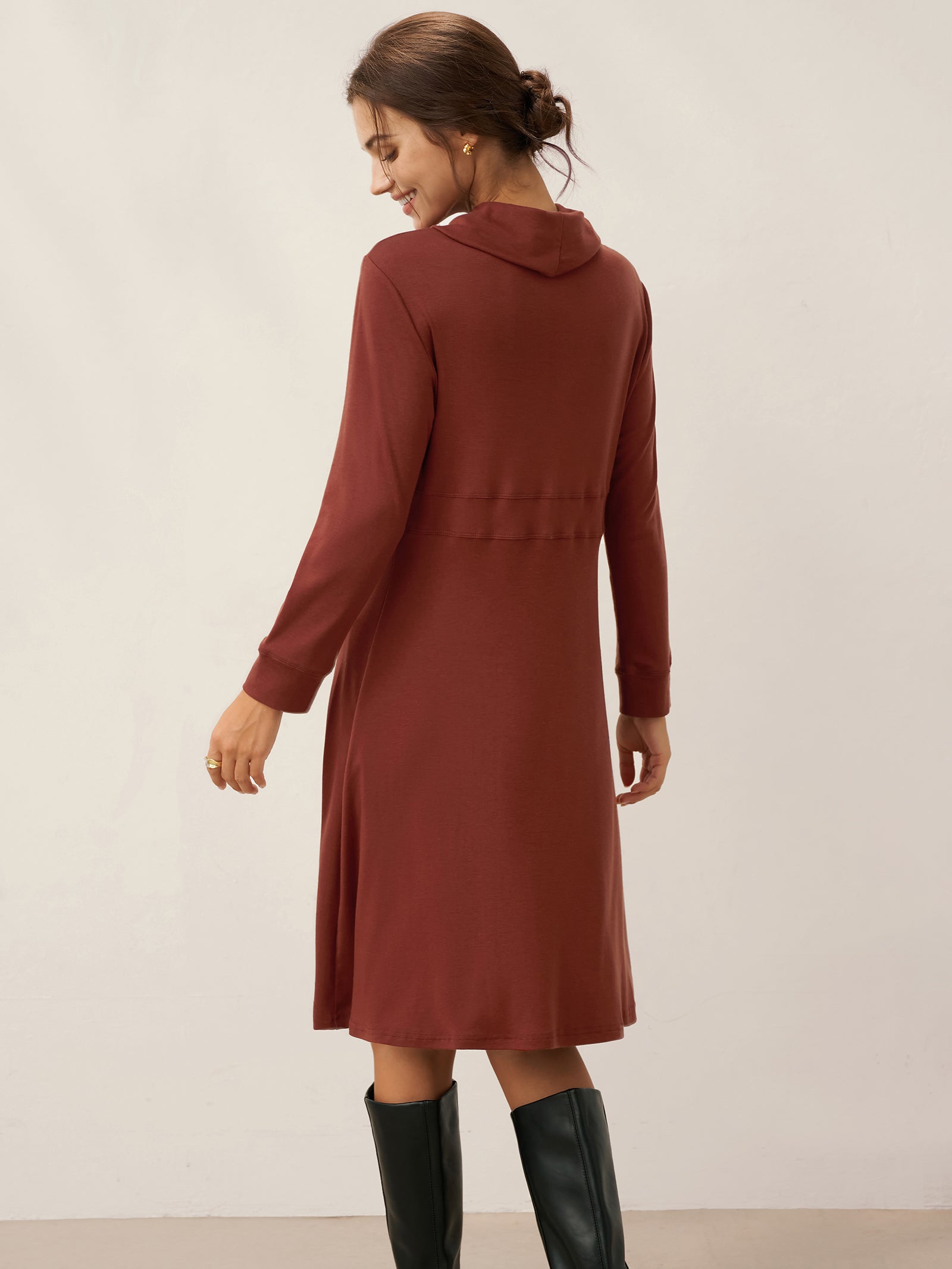 LINTICO LINTICO Lyocell Wool Draped Neck Stretch Midi Dress KIRA — construction detail