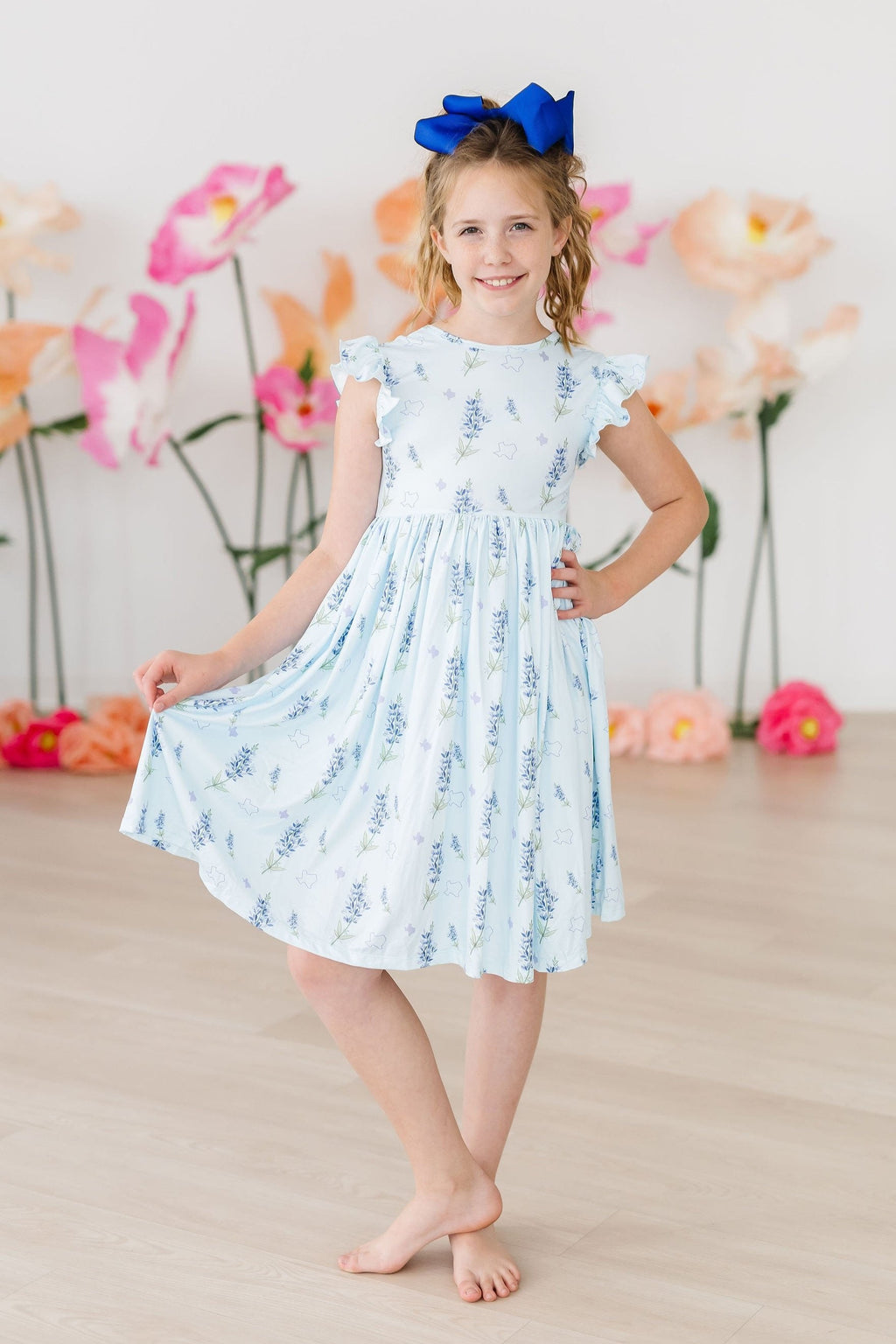 Mila & Rose ® Texas Bluebonnets Flutter Sleeve Twirl Dress — lifestyle context