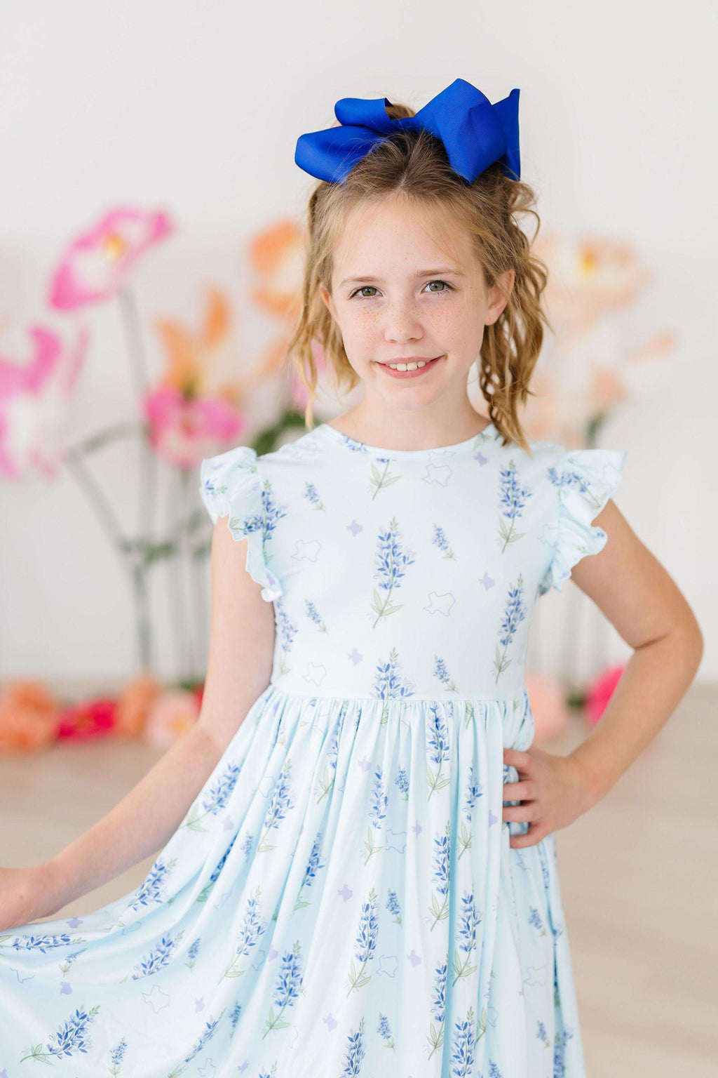 Mila & Rose ® Texas Bluebonnets Flutter Sleeve Twirl Dress — side view