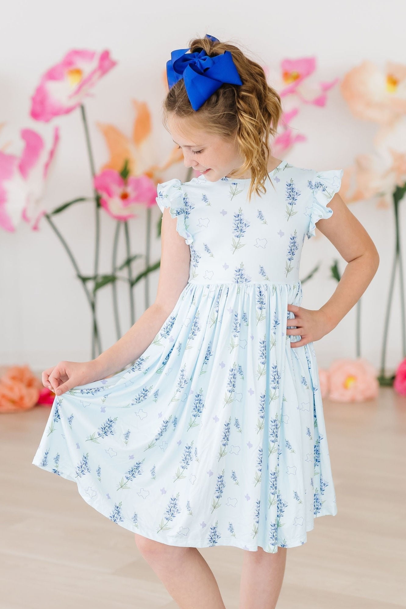 Mila & Rose ® Texas Bluebonnets Flutter Sleeve Twirl Dress — main product shot