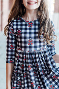 Mila & Rose ® Texas Tech Plaid Raider Red 3/4 Sleeve Pocket Twirl Dress — main product shot
