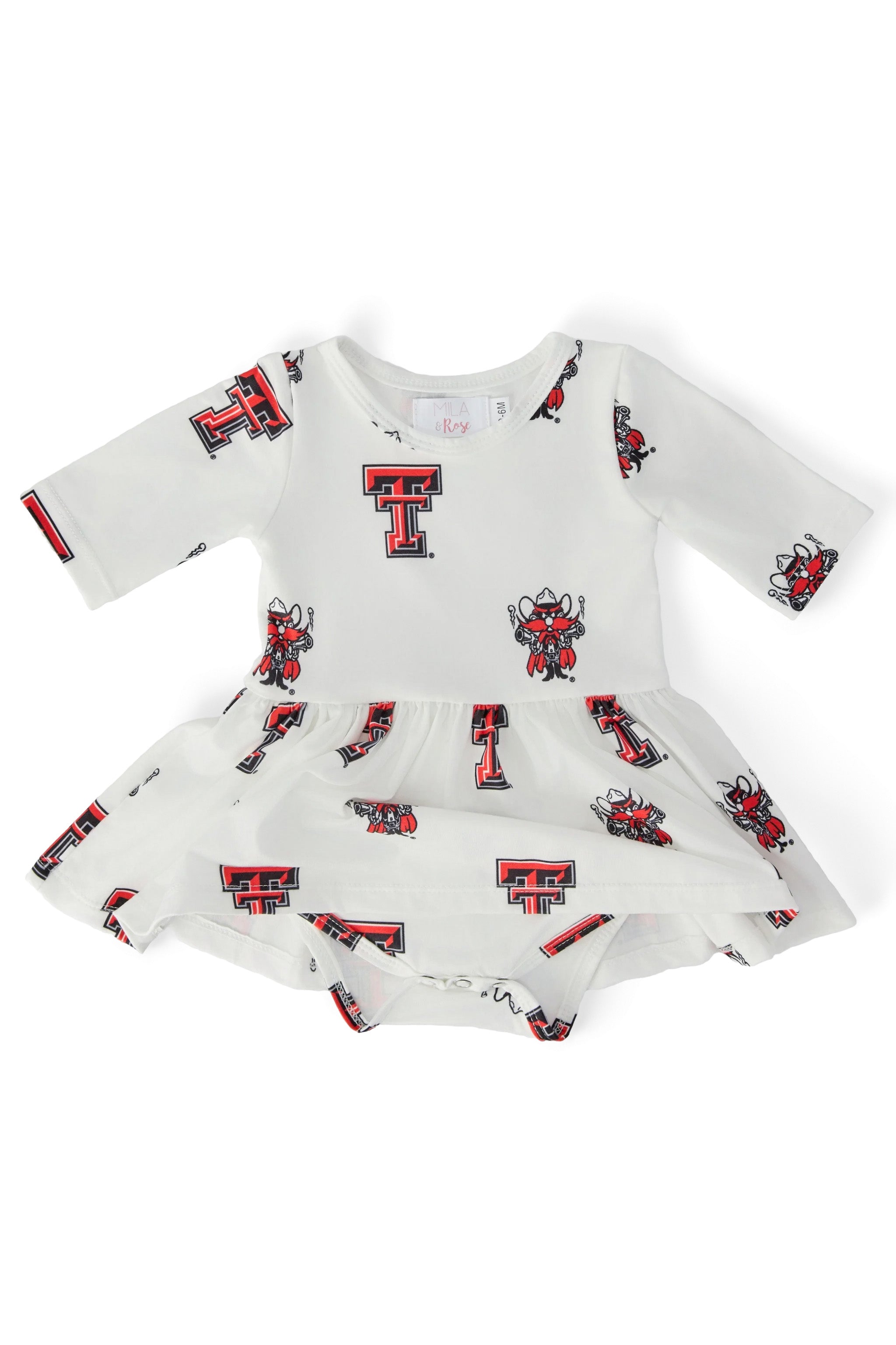Mila & Rose ® Texas Tech White Raider Red 3/4 Sleeve Twirl Bodysuit — main product shot