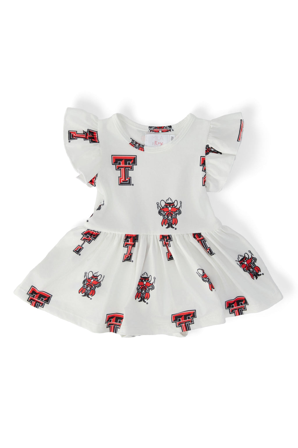 Mila & Rose ® Texas Tech White Raider Red Flutter Twirl Bodysuit — main product shot