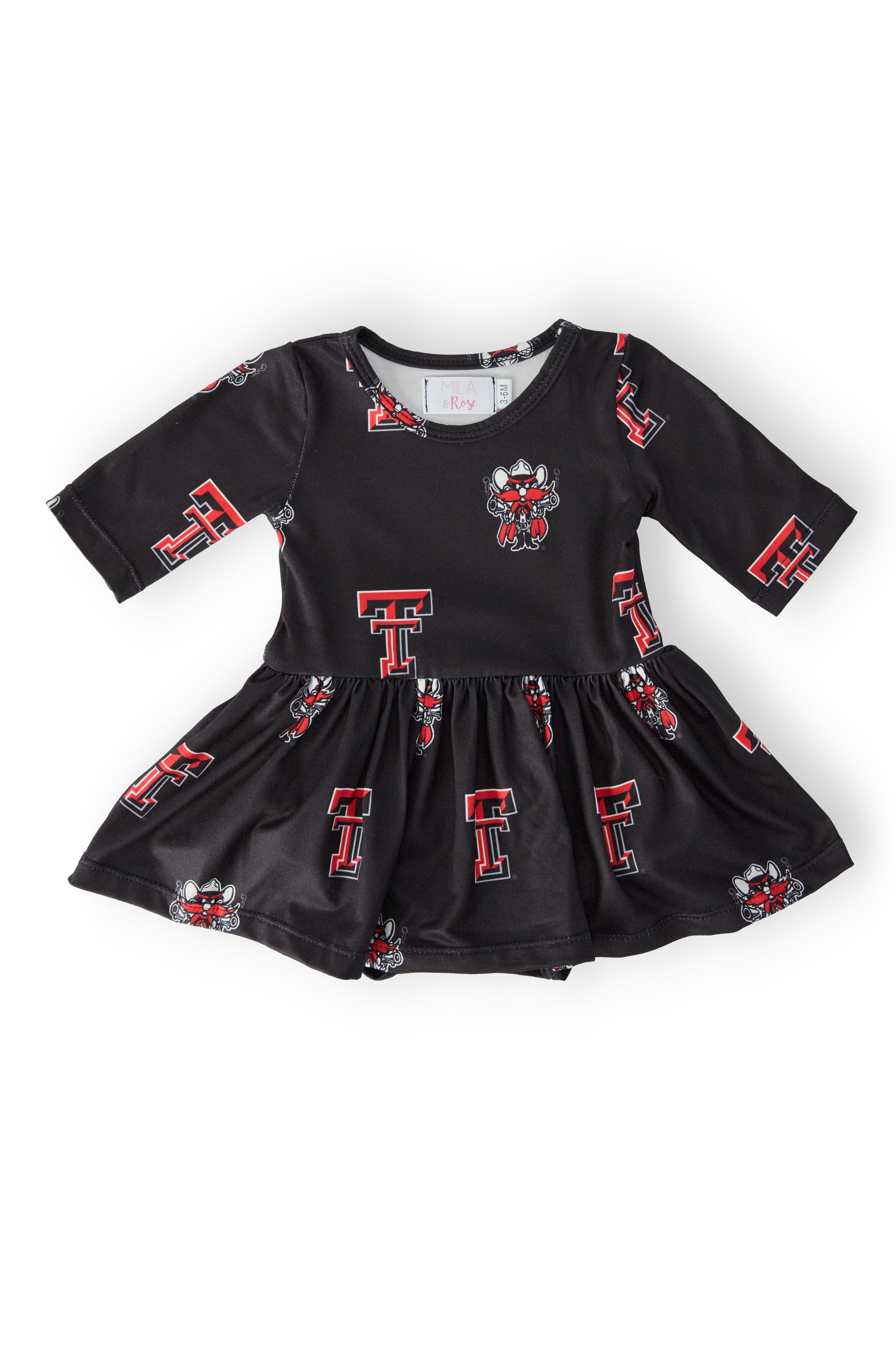 Mila & Rose ® Texas Tech Black Raider Red 3/4 Sleeve Twirl Bodysuit — main product shot