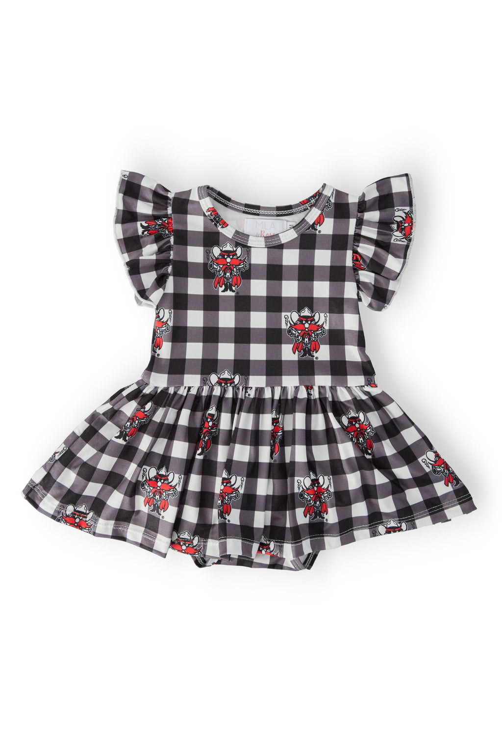Mila & Rose ® Texas Tech Plaid Raider Red Flutter Twirl Bodysuit — main product shot