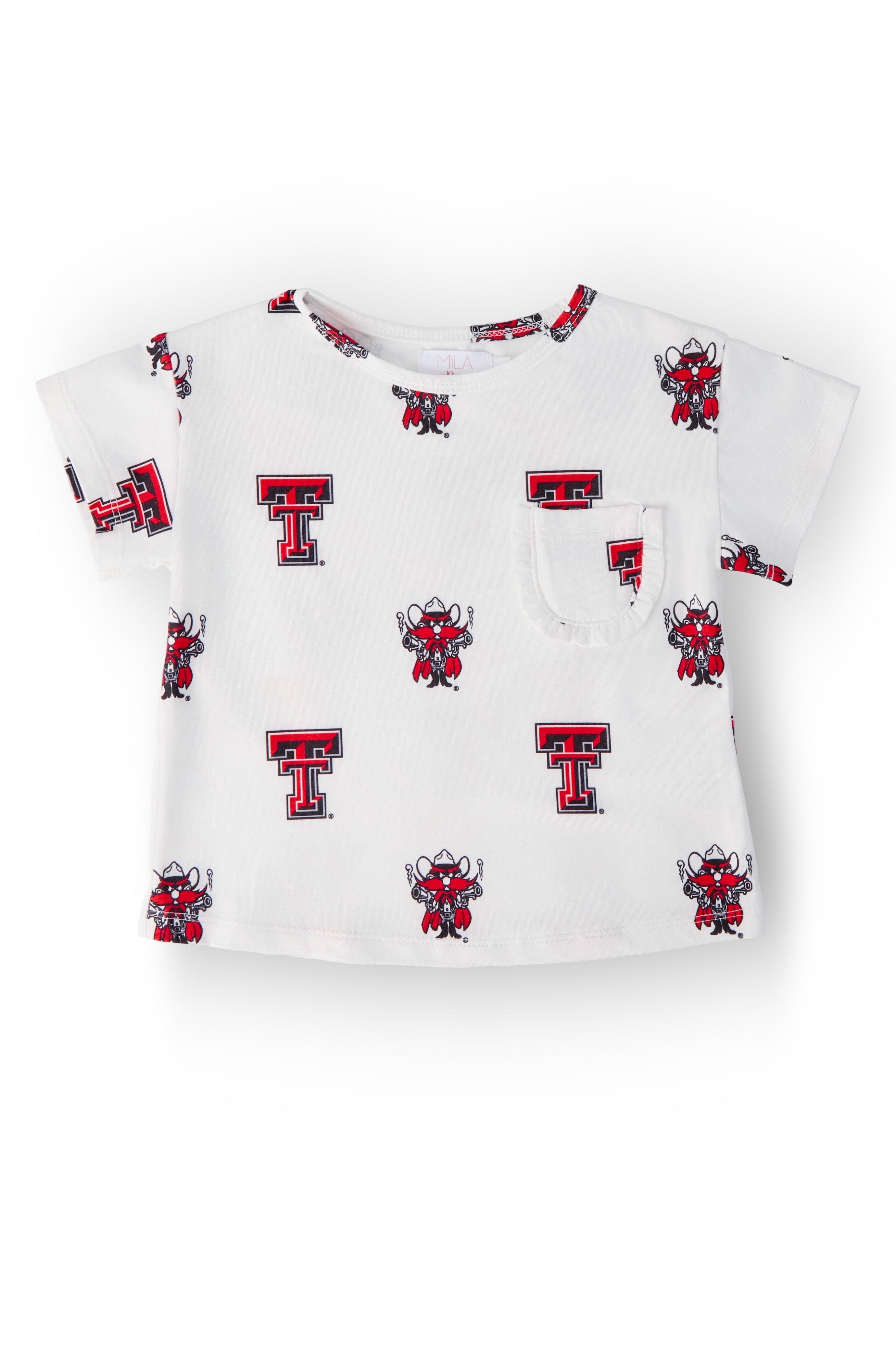 Mila & Rose ® Texas Tech White Raider Red Ruffle Pocket Tee — main product shot