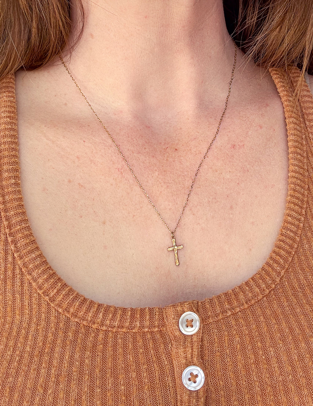 Elevated Faith Textured Cross Necklace — construction detail