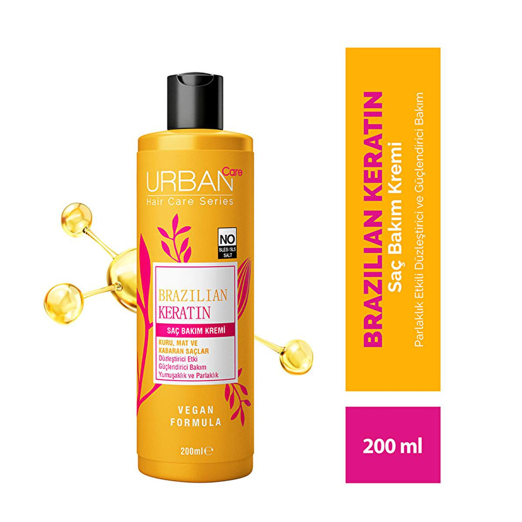 Urban Care Brazilian Keratin Hair Cream: Smooths, Repairs & Protects Frizzy, Damaged Hair Ð Vegan, SLES/SLS Free, Marula Oil Infused