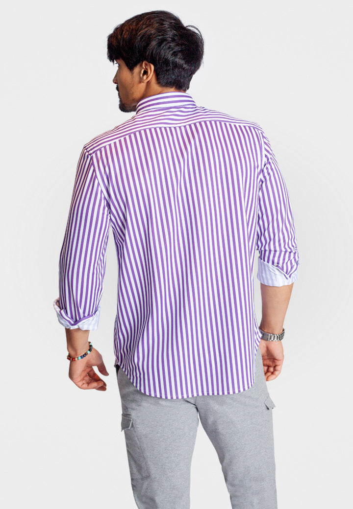 Buki The Go Big Stripe Long Sleeve Tech Shirt - Grape — in-use photo