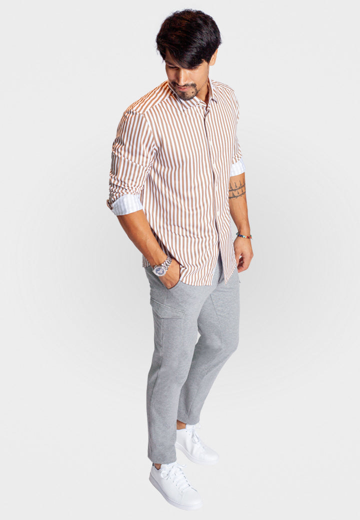 Buki The Go Big Stripe Long Sleeve Tech Shirt - Espresso — size reference