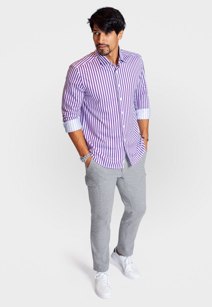 Buki The Go Big Stripe Long Sleeve Tech Shirt - Grape — alternative angle