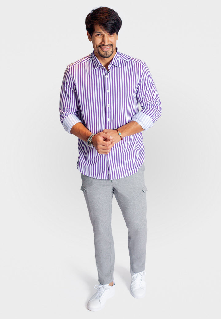 Buki The Go Big Stripe Long Sleeve Tech Shirt - Grape — lifestyle context