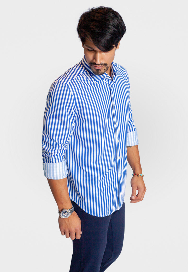 Buki The Go Big Stripe Long Sleeve Tech Shirt - Royal Blue — lifestyle context