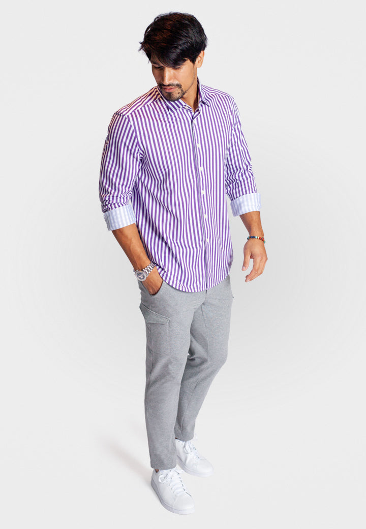 Buki The Go Big Stripe Long Sleeve Tech Shirt - Grape — back view