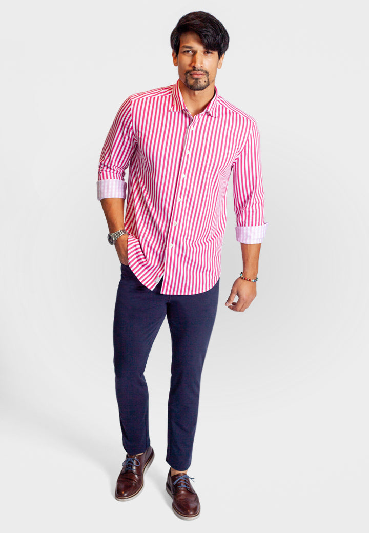 Buki The Go Big Stripe Long Sleeve Tech Shirt - Sunset Stripe — side view