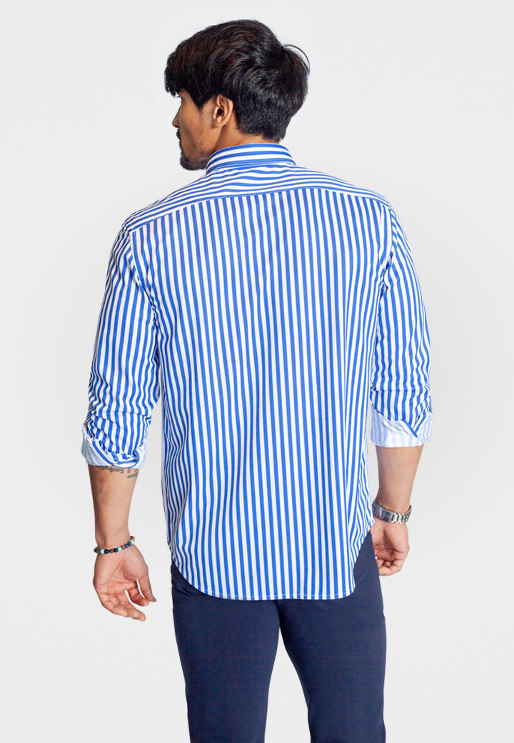 Buki The Go Big Stripe Long Sleeve Tech Shirt - Royal Blue — alternative angle
