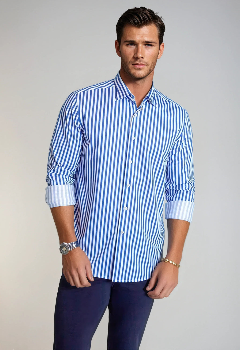 Buki The Go Big Stripe Long Sleeve Tech Shirt - Royal Blue — side view