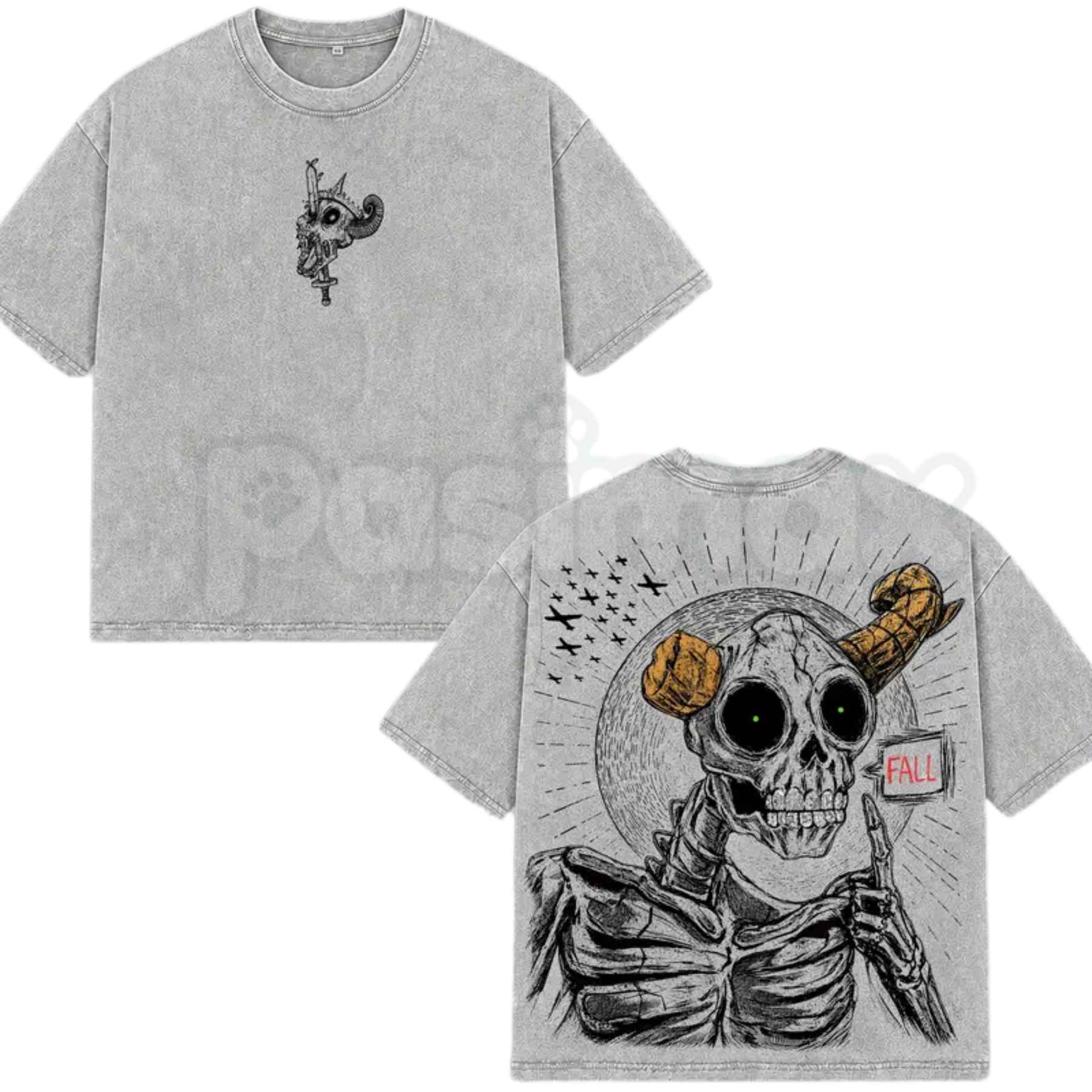 The Lich Adventure Time Oversized T-Shirt – Retro Double Printed Dark Fantasy Graphic Tee, Vintage Washed Lightweight Cotton Unisex Top