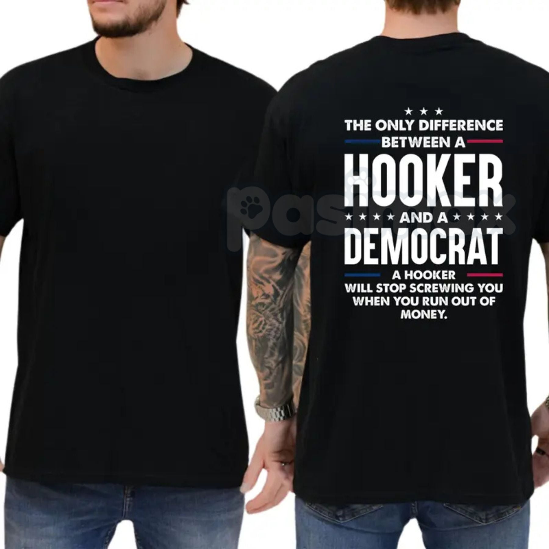 "The Only Difference Between A Hooker And A Democrat" T-Shirt – Bold Political Satire Graphic Tee, Premium 100% Cotton Conservative Humor Top, Soft Lived-In Heavyweight Sarcastic Shirt, Made in USA