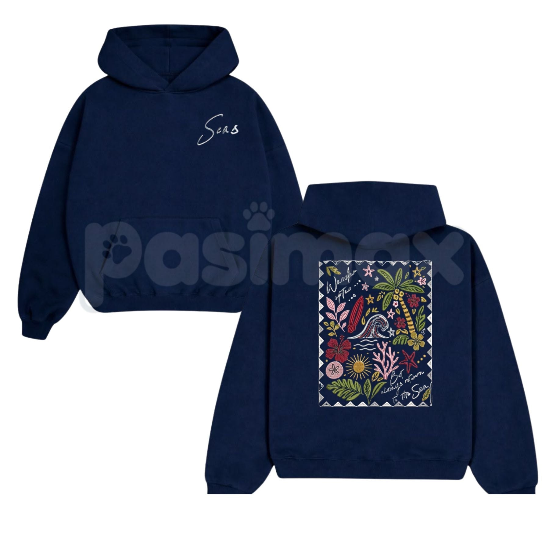 "The Sea" Embroidered Unisex Hoodie – Minimalist Coastal Aesthetic, Heavy Blend Comfort Sweater