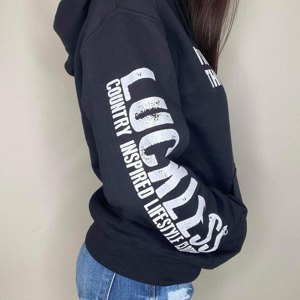 Luckless Outfitters Thick Thighs Thin Patience Hoodie — in-use photo