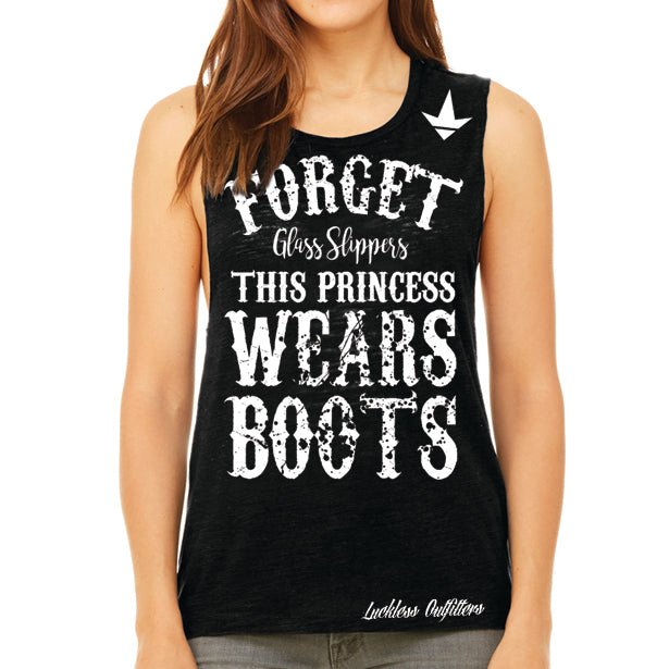 Luckless Outfitters This Princess Wears Boots Tank Top — back view