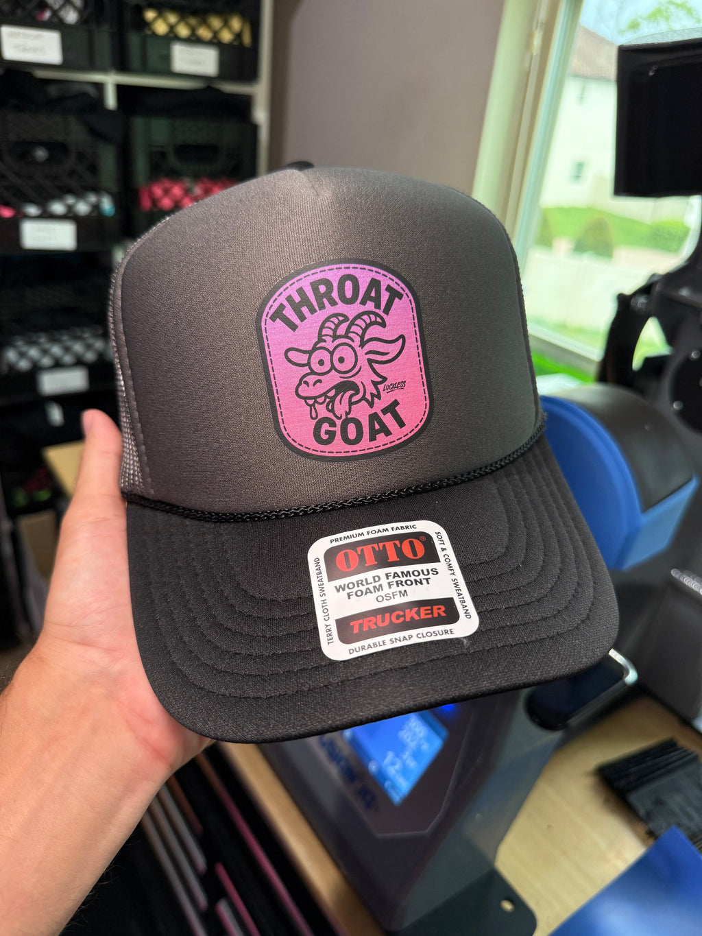 Luckless Outfitters Throat Goat Trucker Hat — lifestyle context