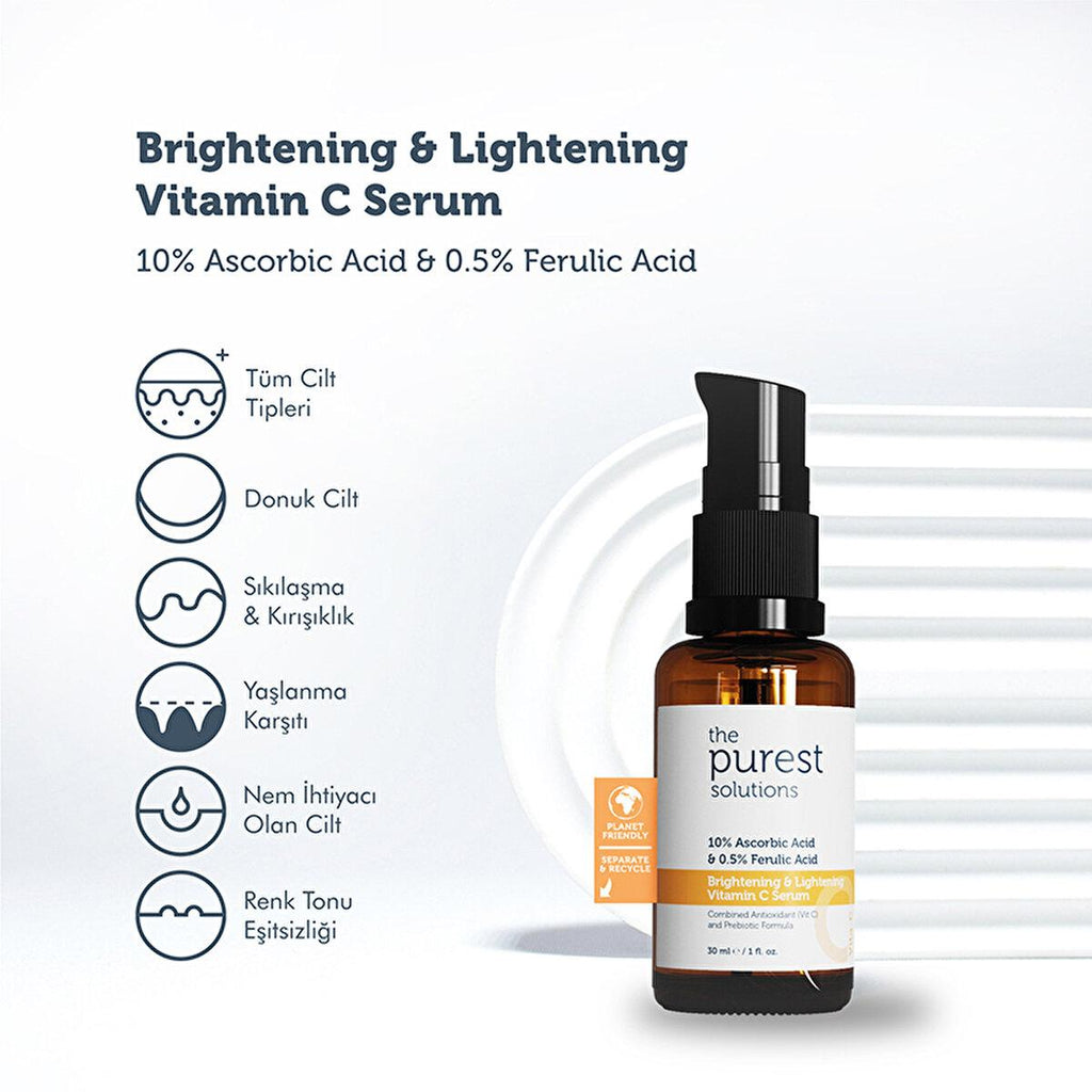 The Purest Solutions Vita-C Serum - 10% Vitamin C Anti-Aging Brightening Serum with Hyaluronic Acid and Ferulic Acid