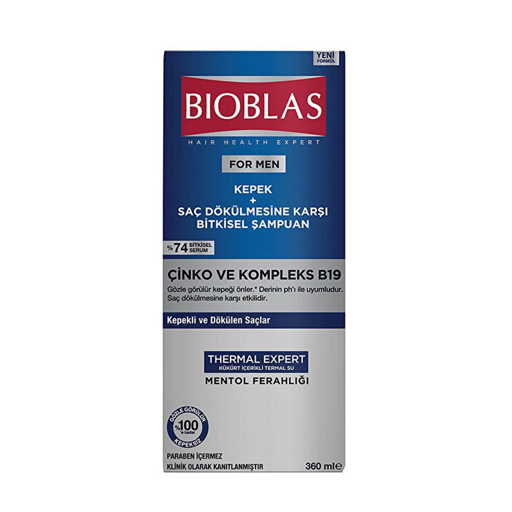 Bioblas Anti-Dandruff Shampoo with Zinc and Menthol for Hair Loss Treatment - 12.18 fl oz