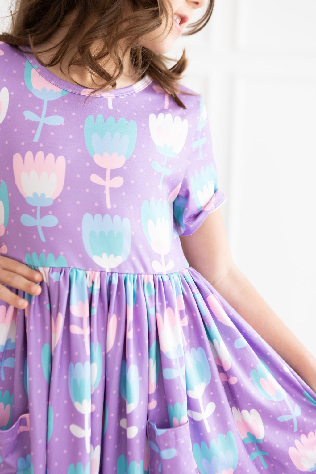 Mila & Rose ® SALE Too Cool Tulips S/S Pocket Twirl Dress — side view