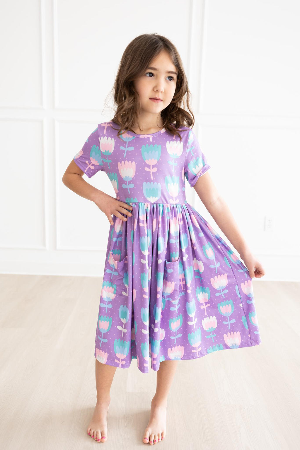 Mila & Rose ® SALE Too Cool Tulips S/S Pocket Twirl Dress — back view