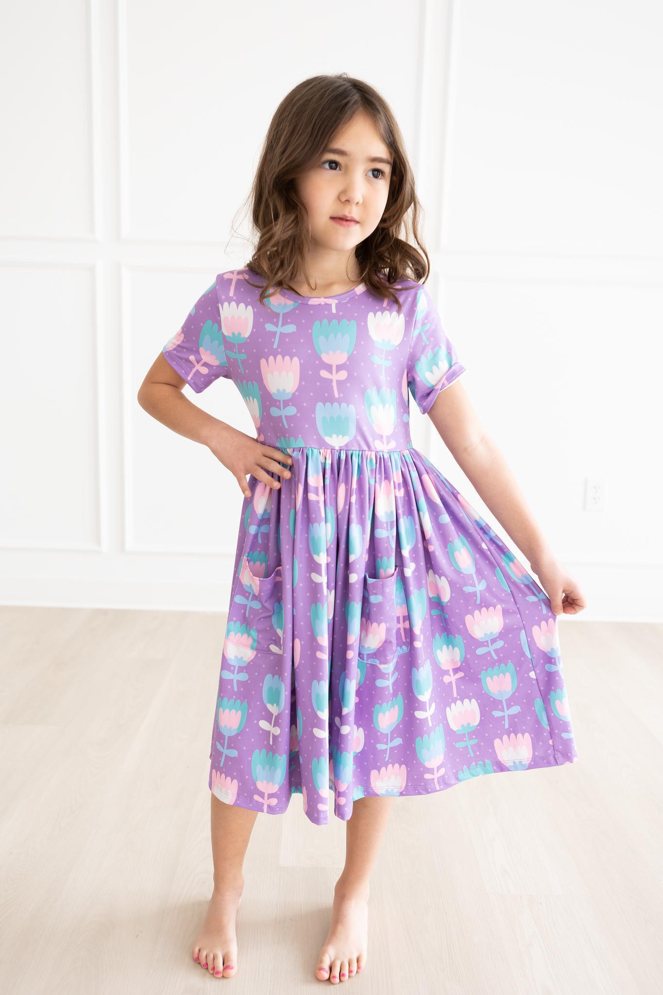 Mila & Rose ® SALE Too Cool Tulips S/S Pocket Twirl Dress — back view