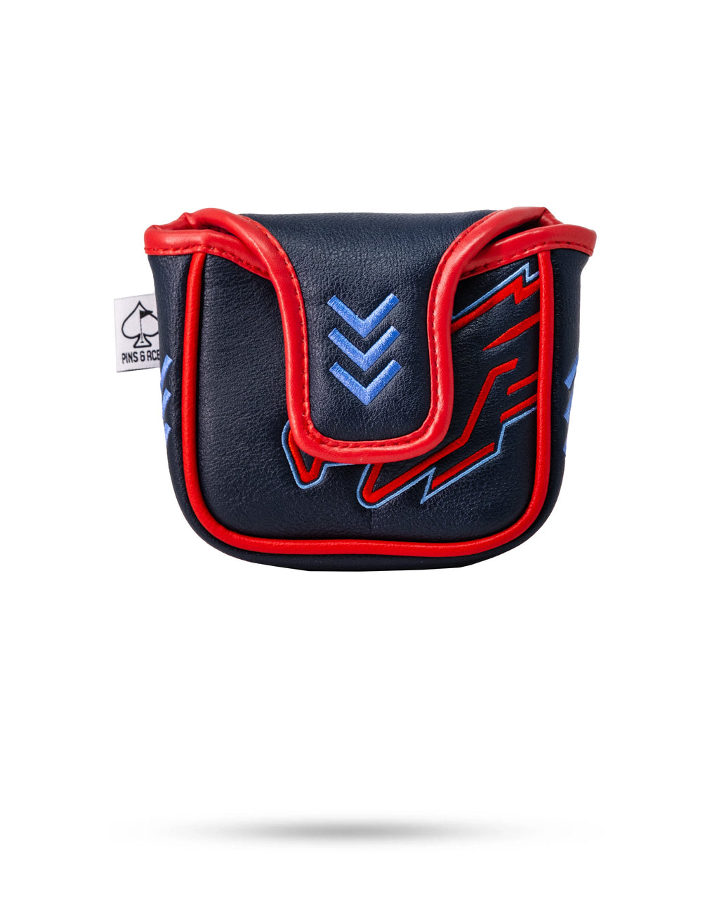 Pins and Aces Top Gun - Maverick Mallet Headcover — Pins and Aces branding close-up