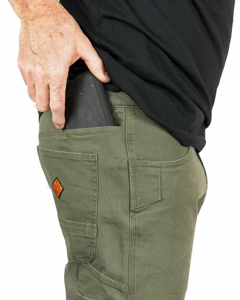Off The Grid Surplus Trailblazer Taper Fit Pants - DK Olive — in-use photo