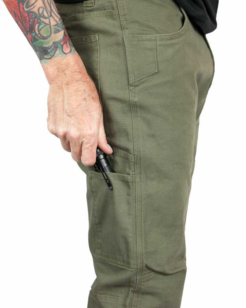 Off The Grid Surplus Trailblazer Taper Fit Pants - DK Olive — comparison shot