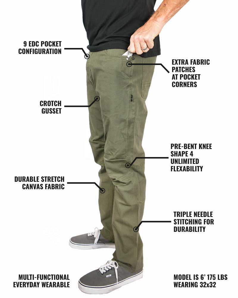 Off The Grid Surplus Trailblazer Taper Fit Pants - DK Olive — size reference