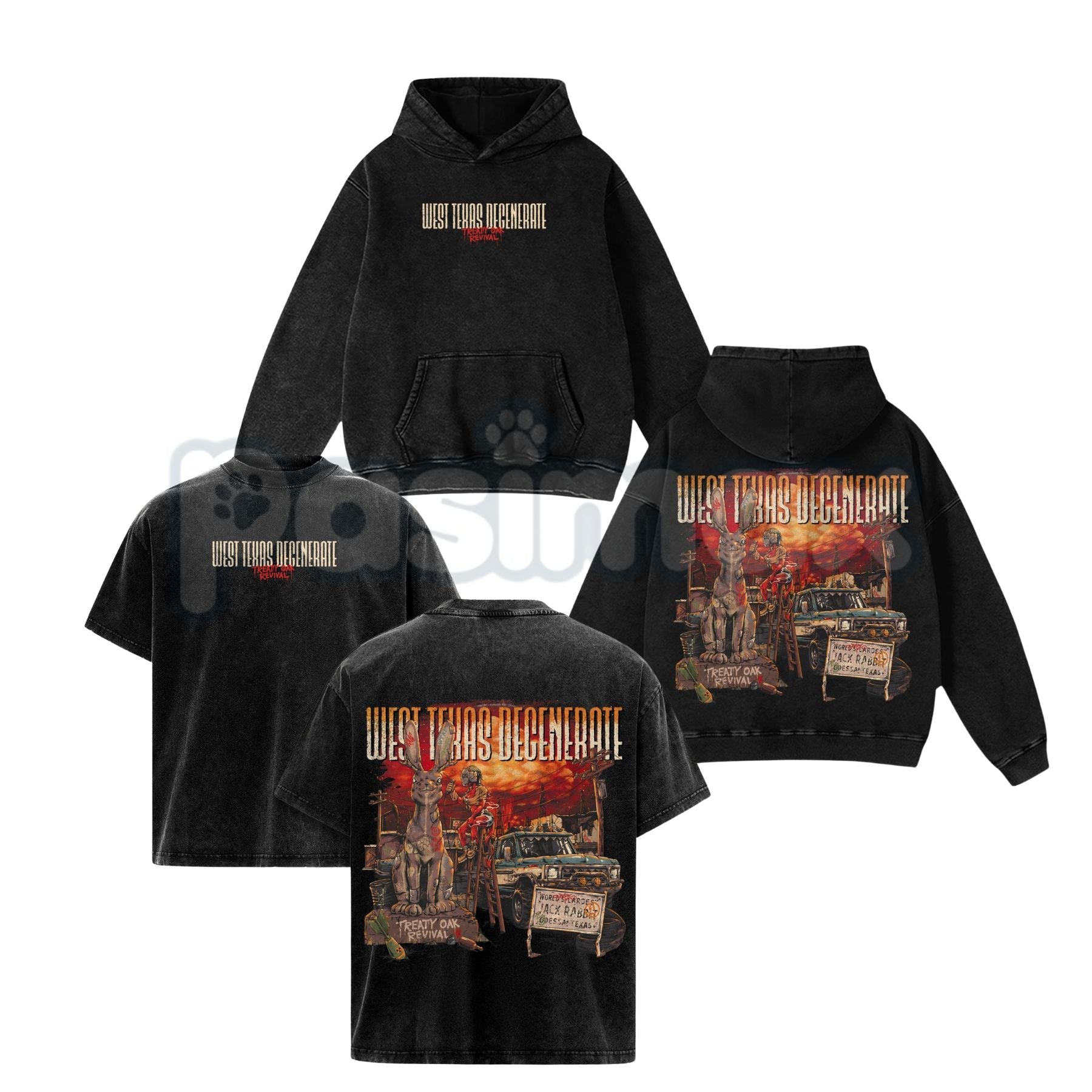 Pasimax Treaty Oak Revival "West Texas Degenerate" Retro T-Shirt – Washed Heavy Cotton Band Tee — main product shot