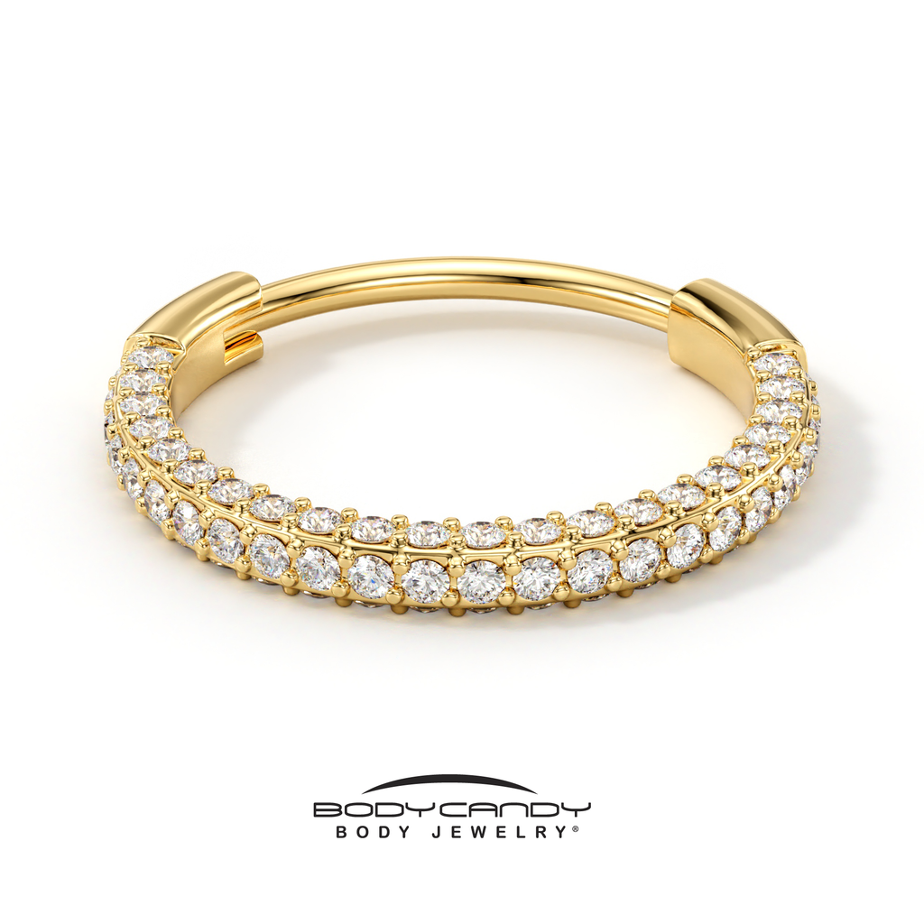 BodyCandy 20G Gold PVD Implant Grade Titanium Triple Sided Micro Gem Hinged Nose Hoop — alternative angle