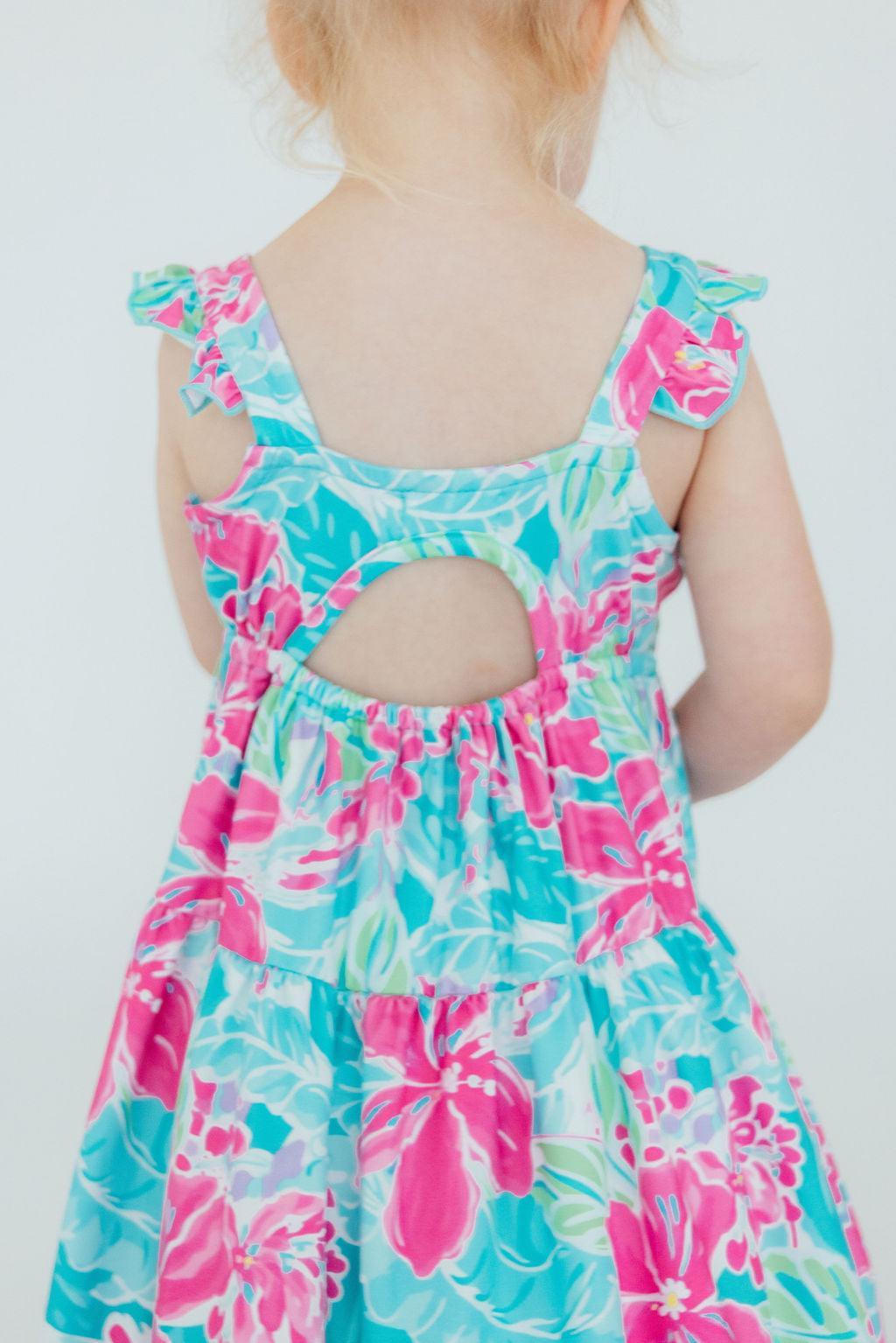 Mila & Rose ® Tropical Punch Ruffle Maxi Dress — detail close-up