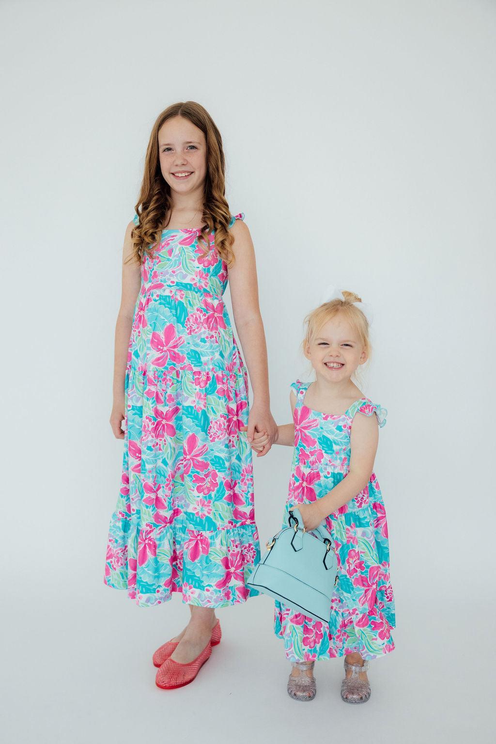 Mila & Rose ® Tropical Punch Ruffle Maxi Dress — main product shot