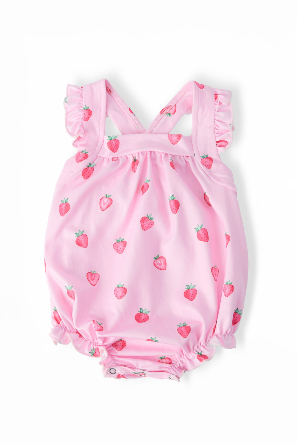Mila & Rose ® Sweet Strawberries Ruffle Cross Back Romper — main product shot