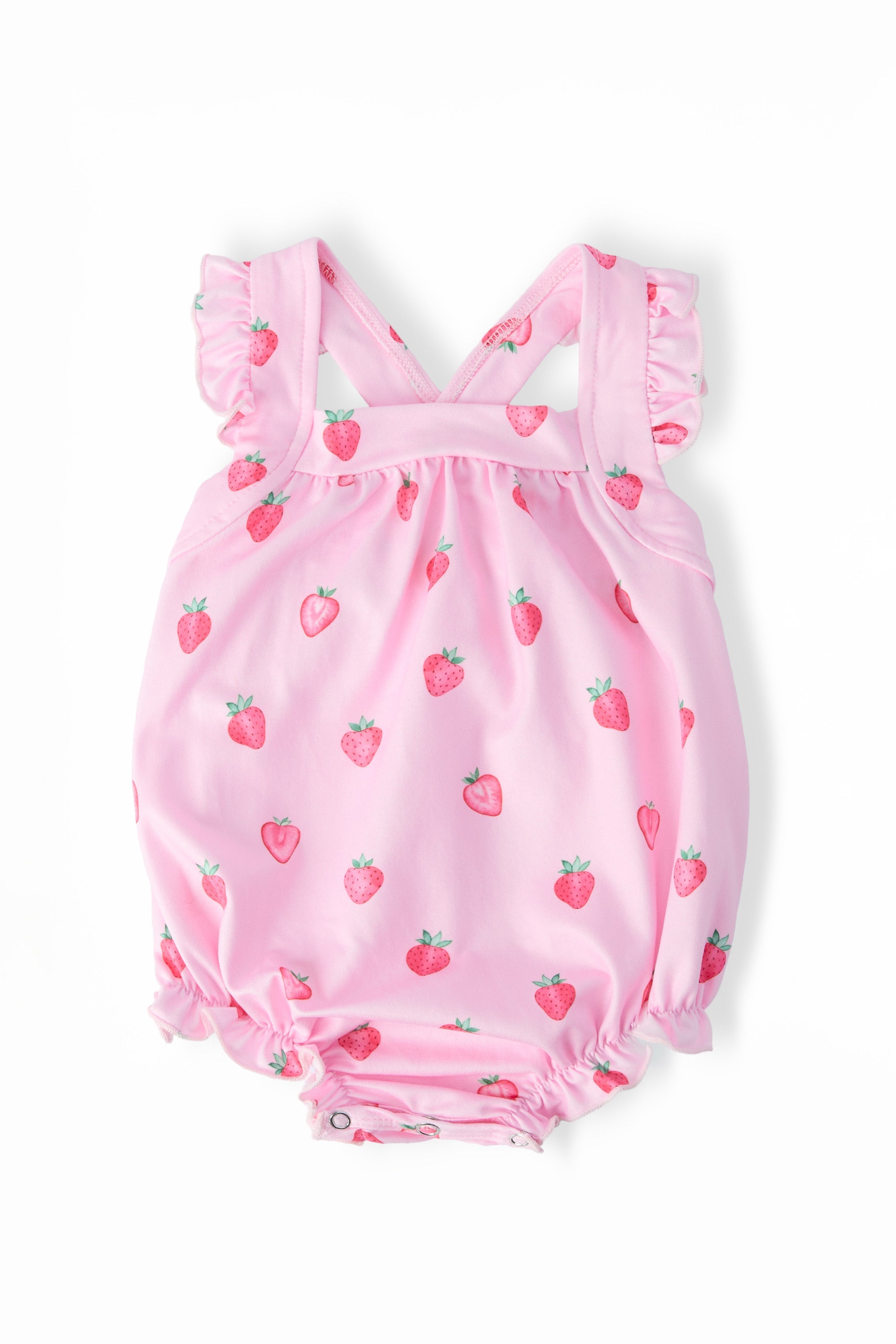 Mila & Rose ® Sweet Strawberries Ruffle Cross Back Romper — main product shot